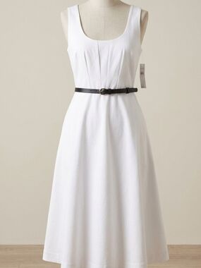 Sleeveless White Midi Dress with Belt- Ann Taylor NWT